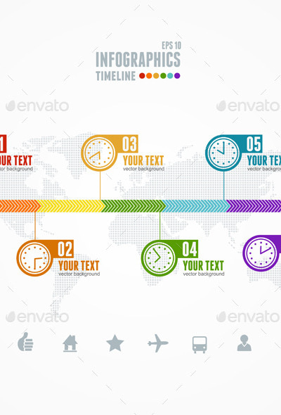 Vector Timeline Infographic. Map and Clock, Vectors | GraphicRiver