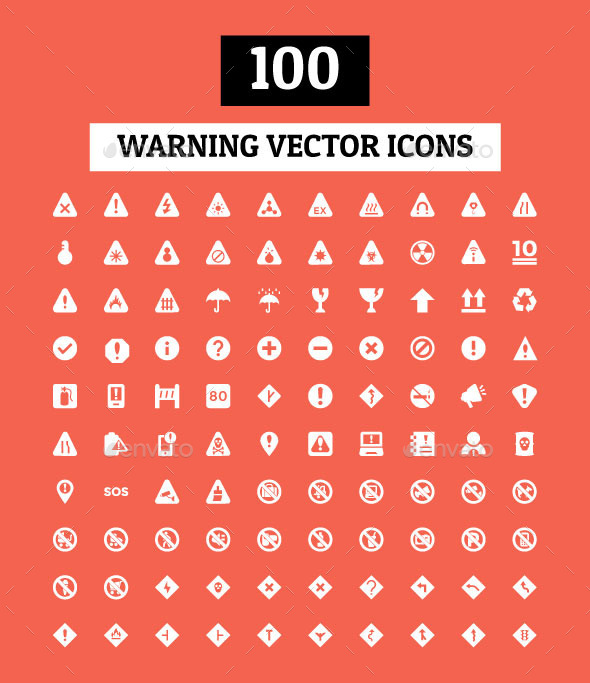 100 Warning Vector Icons, Icons | GraphicRiver