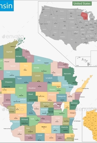 Wisconsin Map, Vectors | GraphicRiver