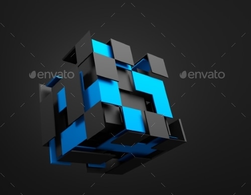 Abstract 3D Rendering Of Flying Cubes, Graphics | GraphicRiver