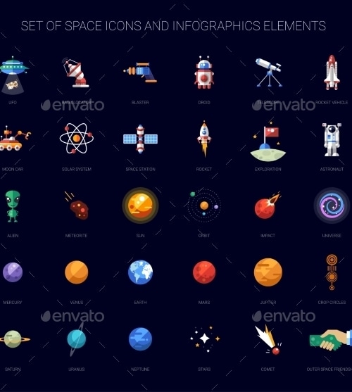 Set of Space Icons and Infographics Elements, Vectors | GraphicRiver