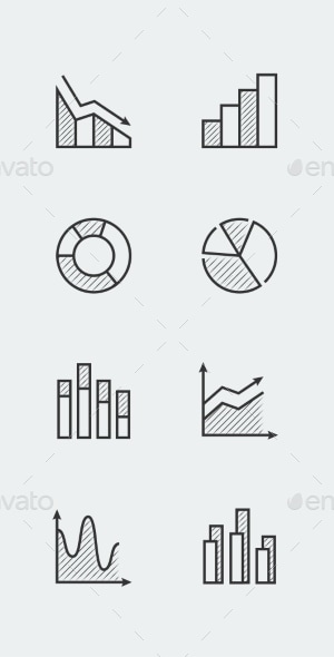 Vector Set Of Diagram And Graphs Related Icons, Icons | GraphicRiver