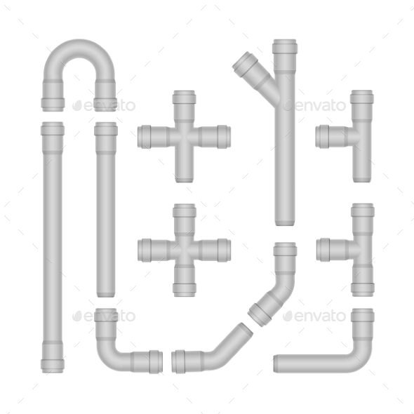 Vector Set Of Plastic Pipes Isolated On White, Vectors | GraphicRiver
