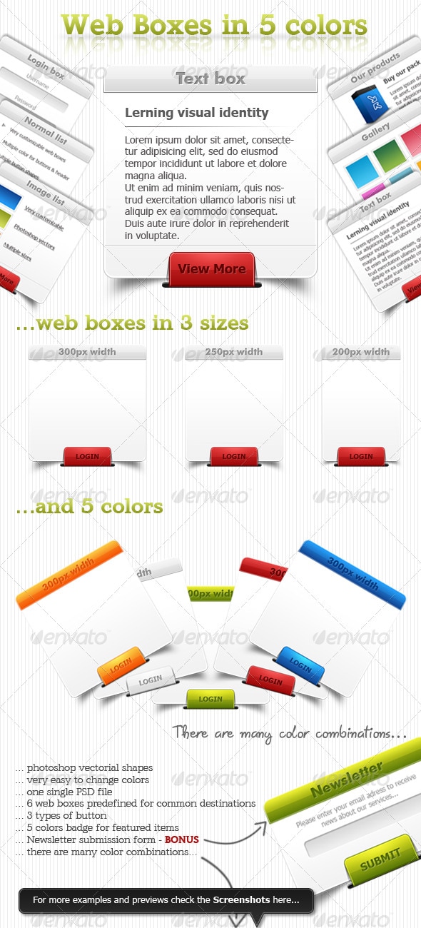 Web boxes in 5 colors, Web Elements | GraphicRiver