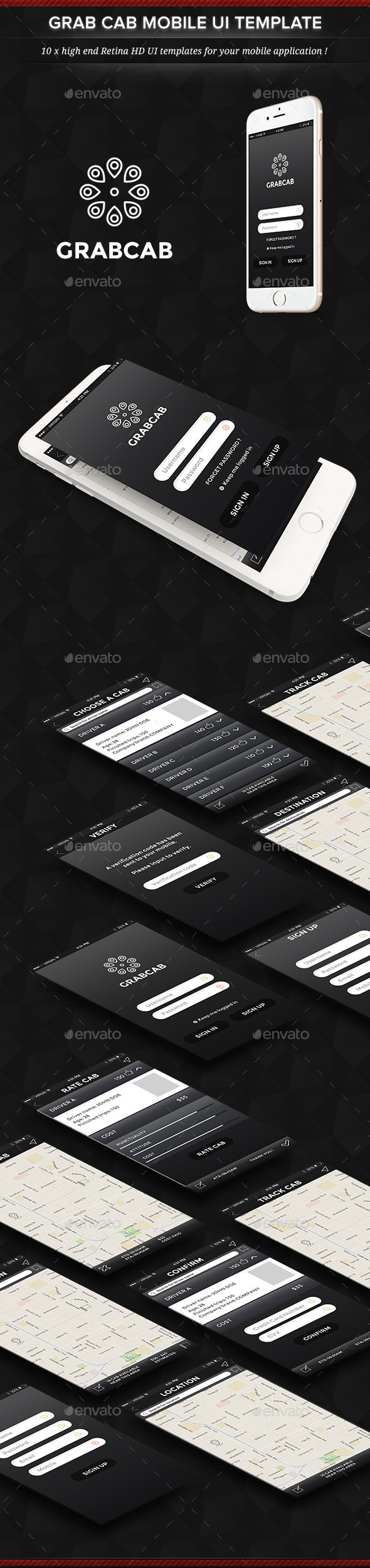Grab Cab Mobile App User Interface Set, Web Elements | GraphicRiver