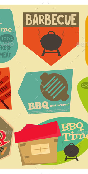 Retro BBQ Stickers Collection, Vectors | GraphicRiver