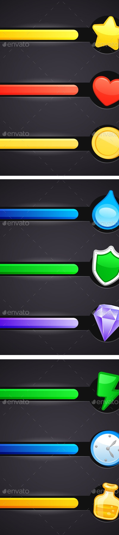 Game Icons And Resource Bar Set, Vectors | GraphicRiver