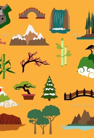 Nature Landscape Elements And Buildings, Vectors | GraphicRiver