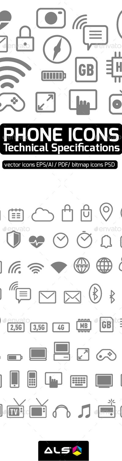 Phone Technical Specifications, Icons | GraphicRiver