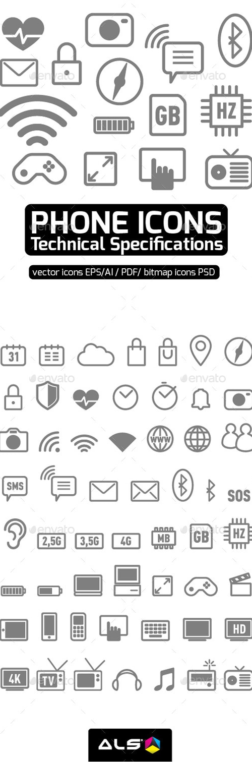 Phone Technical Specifications, Icons | GraphicRiver