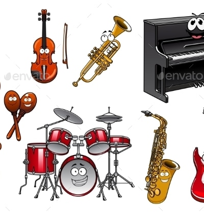 Musical Instruments Cartoon Characters, Vectors | GraphicRiver