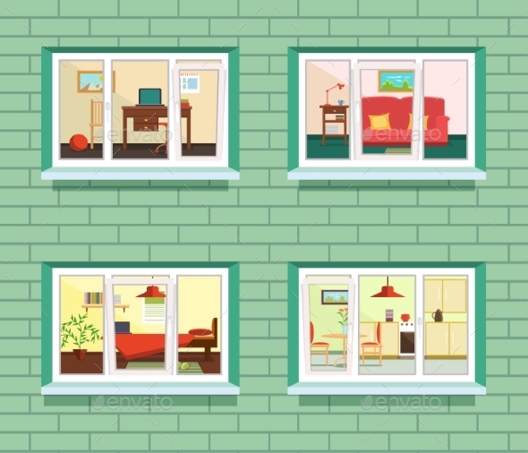 Vector Window View Of Flat Design, Vectors | GraphicRiver