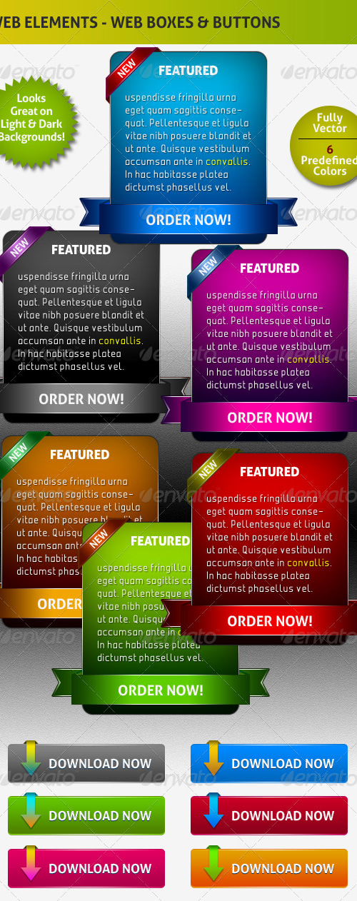 Stylish Web / Info / Featured Boxes and Buttons, Web Elements ...