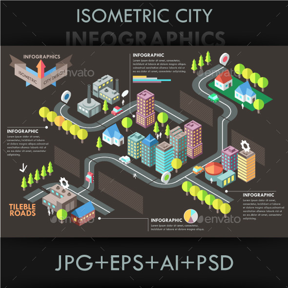 Modern Isometric City Template, Vectors | GraphicRiver