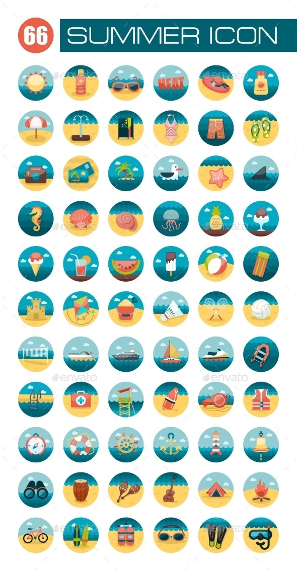 Summer Flat Icon, Icons | GraphicRiver