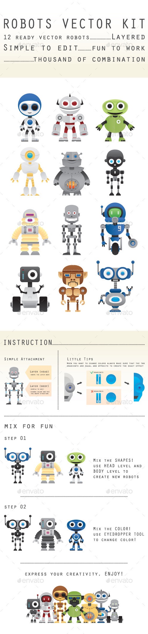 Robots Vectors Kit, Vectors | GraphicRiver