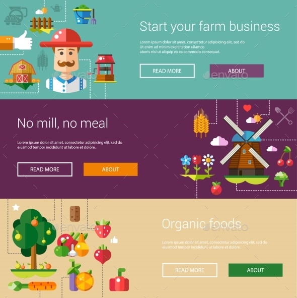 Set of Modern Flat Design Farm and Agriculture, Vectors | GraphicRiver