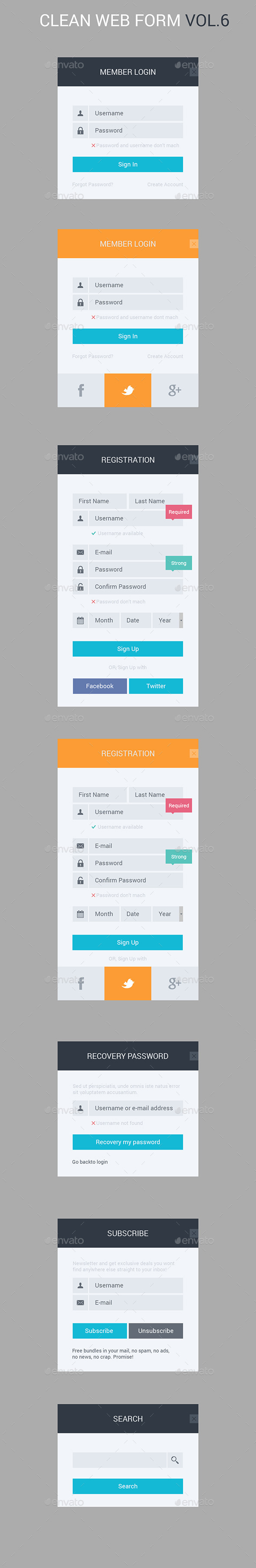 Clean Web Forms vol.6, Web Elements | GraphicRiver
