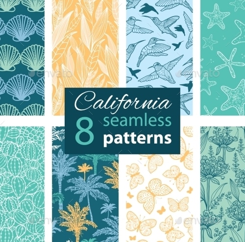 Vector California Nature Eight Set Seamless, Vectors | GraphicRiver