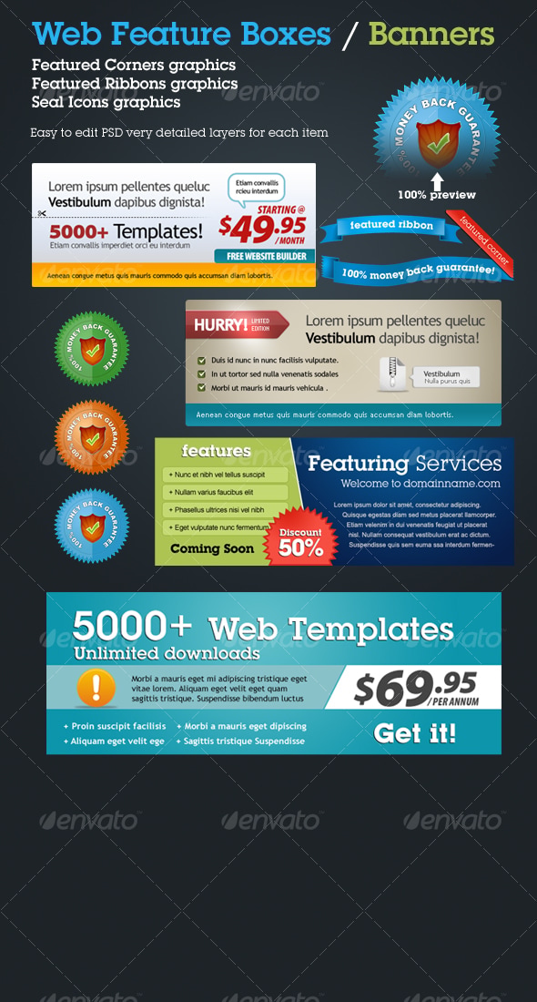 Web Boxes | Banners | Seals | Web 2.0 Ribbons, Web Elements | GraphicRiver