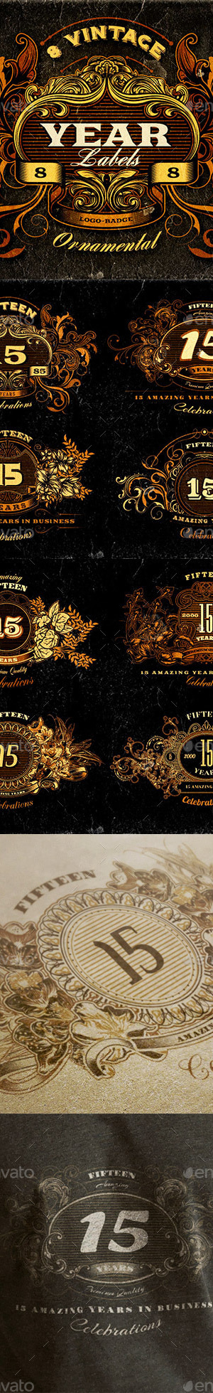 8 Vintage Year Labels, Web Elements | GraphicRiver