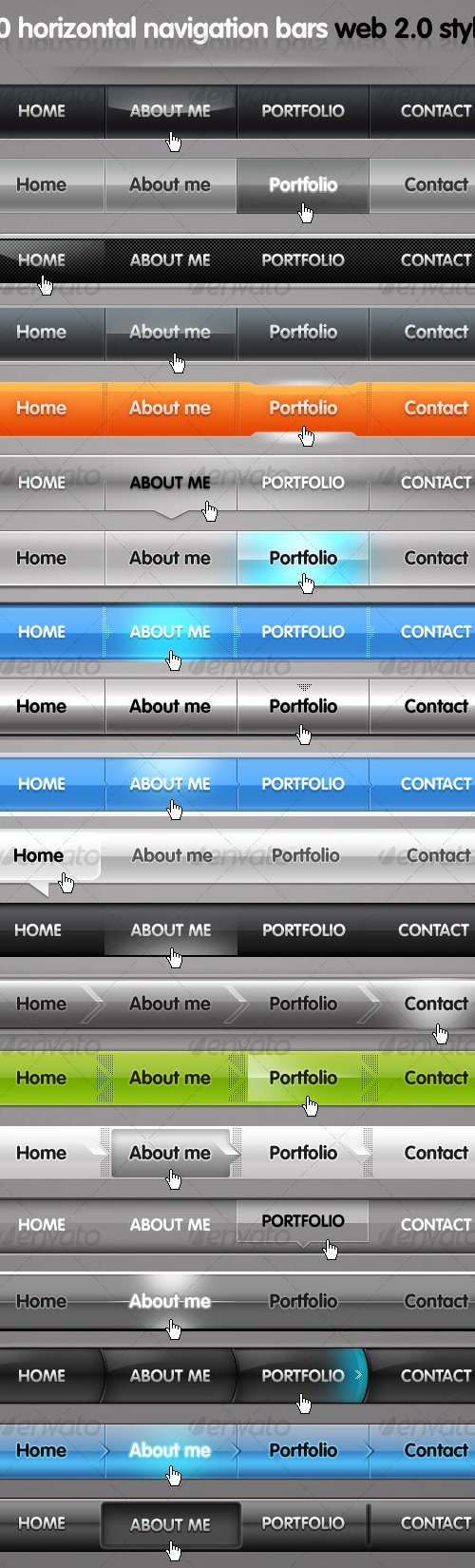 20 Horizontal Nav Bars -Web 2.0 Style-, Web Elements | GraphicRiver