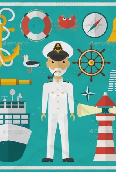 Captain Captain And Nautical Flat Icons., Vectors | GraphicRiver