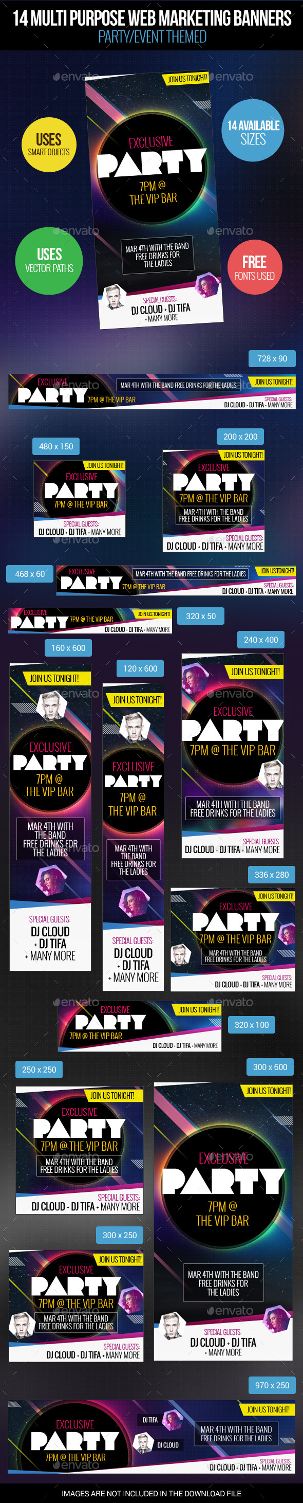 14 Party Themed Web Marketing Banners, Web Elements | GraphicRiver