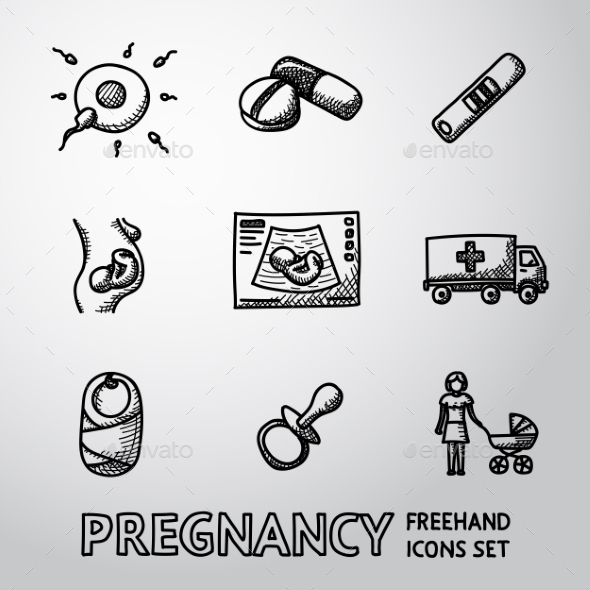 Set of Handdrawn Pregnancy Icons, Vectors | GraphicRiver