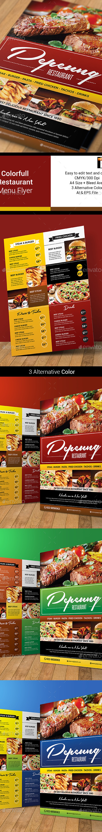 Colorfull Restaurant Menu Flyer, Print Templates | GraphicRiver