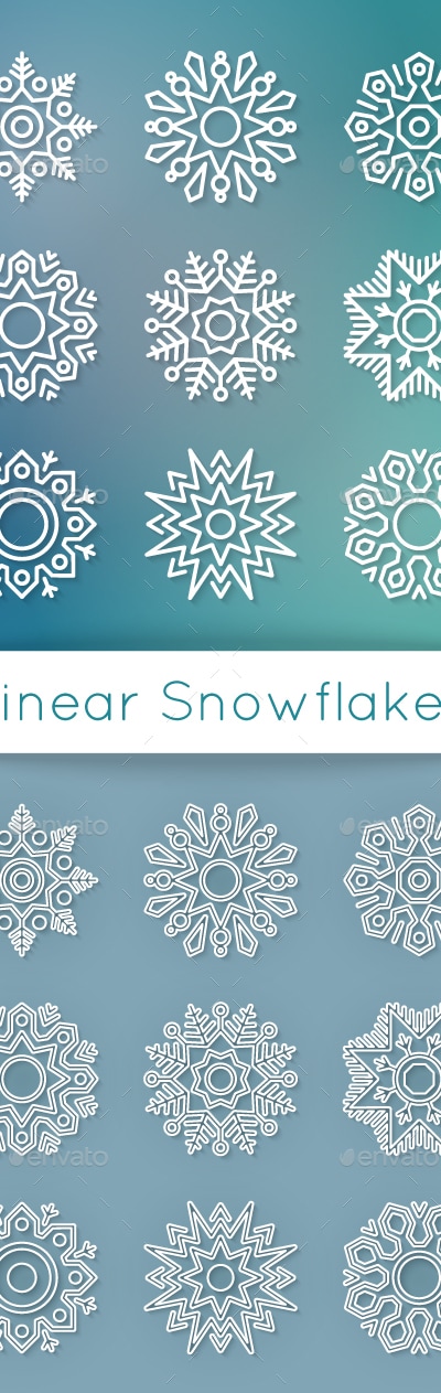 Christmas Flat Line Snowflakes, Vectors | GraphicRiver