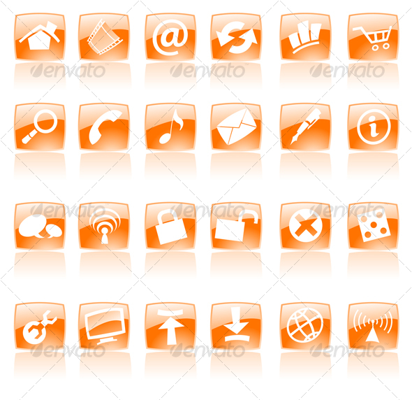 Orange glossy web icons, Icons | GraphicRiver