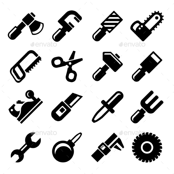 Working Tools Icon Set. Vector, Icons | GraphicRiver