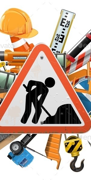 Vector Road Construction Concept with Sign, Vectors | GraphicRiver