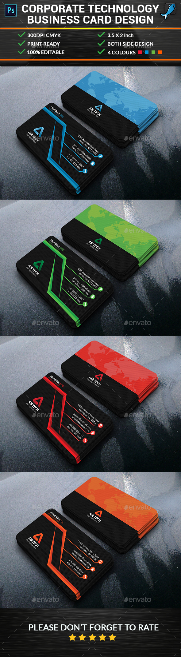 Corporate Technology Business Card Design, Print Templates | GraphicRiver
