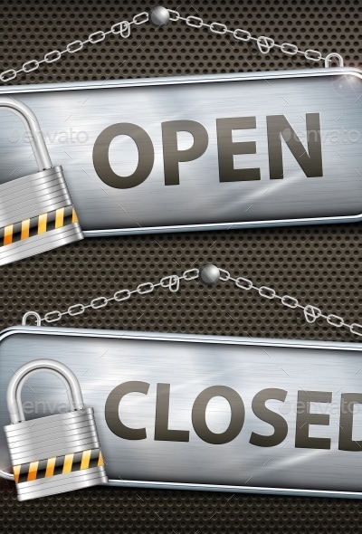 Iron Sign Hanging Open Closed, Vectors | GraphicRiver