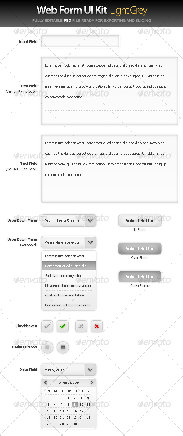 Web Form UI Kit - Large Grey, Web Elements | GraphicRiver