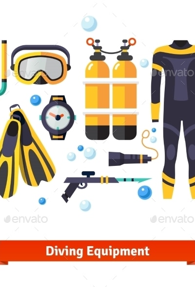 Diving Equipment Icons Set, Vectors | GraphicRiver