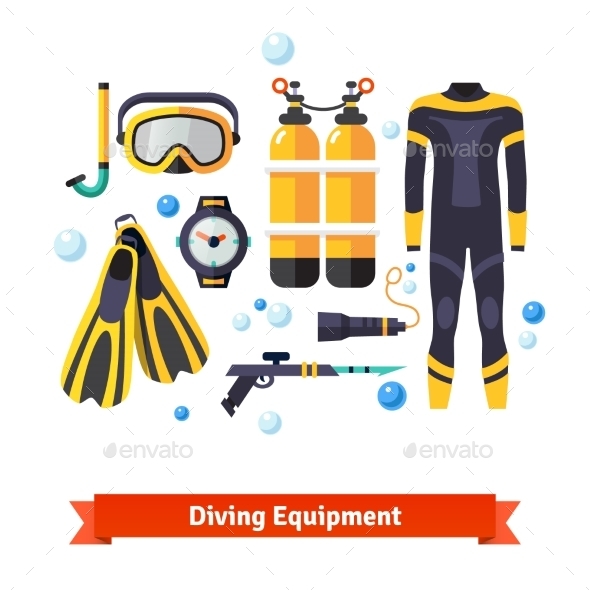 Diving Equipment Icons Set, Vectors | GraphicRiver