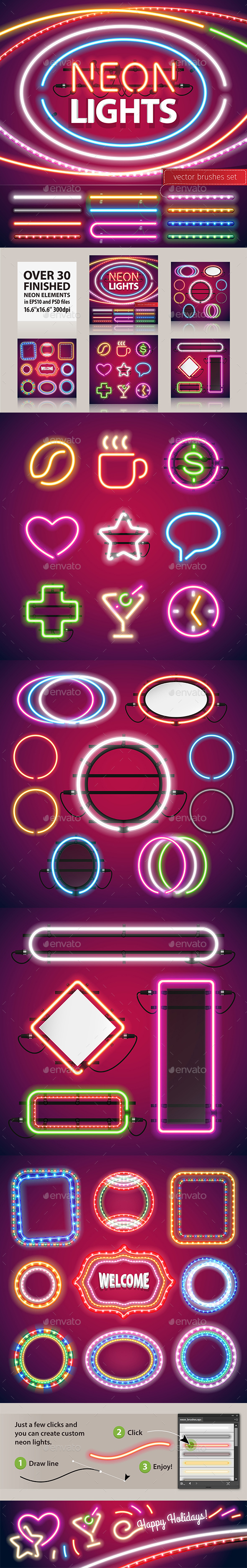Neon Lights Decoration Set, Vectors | GraphicRiver
