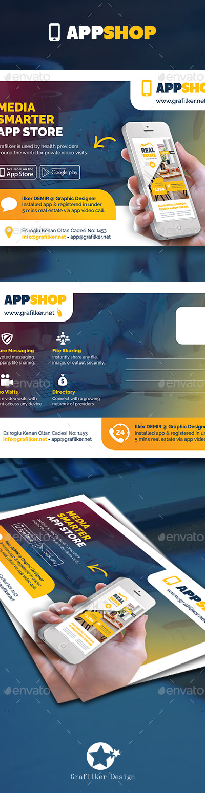 Mobile App Postcard Templates, Print Templates | GraphicRiver