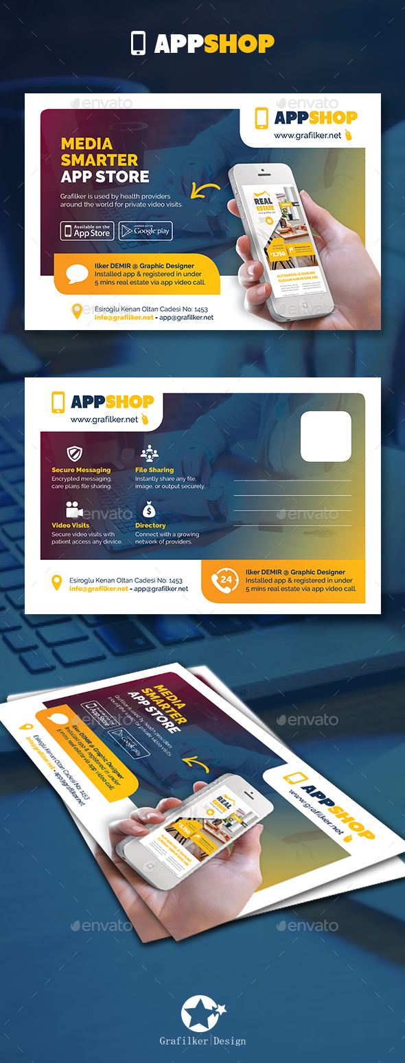 Mobile App Postcard Templates, Print Templates | GraphicRiver