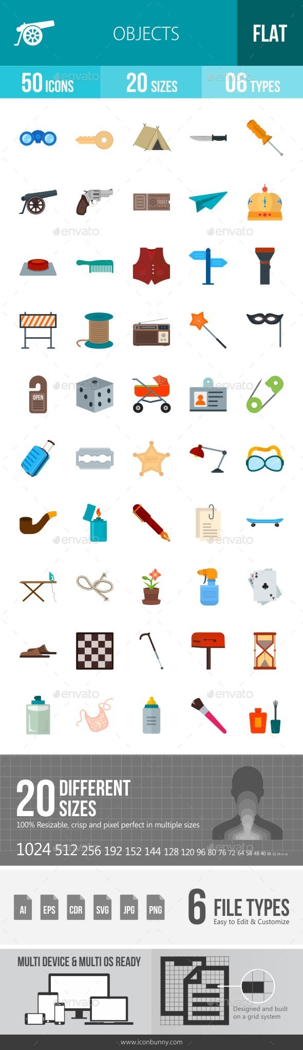 Objects Flat Multicolor Icons, Icons | GraphicRiver