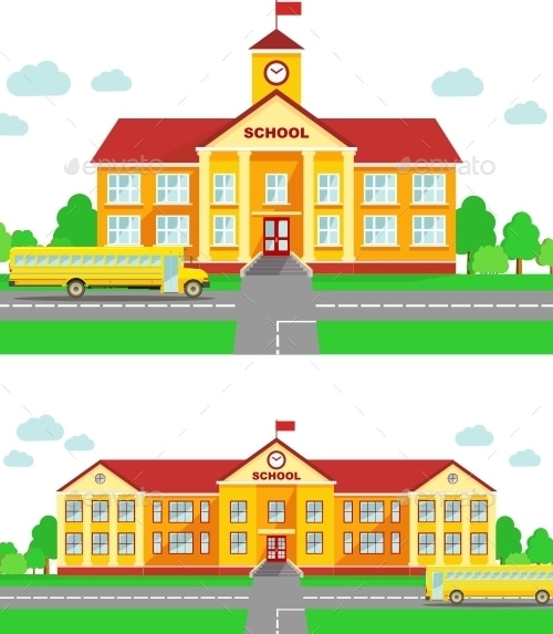 Panoramic Background with School Building, Vectors | GraphicRiver