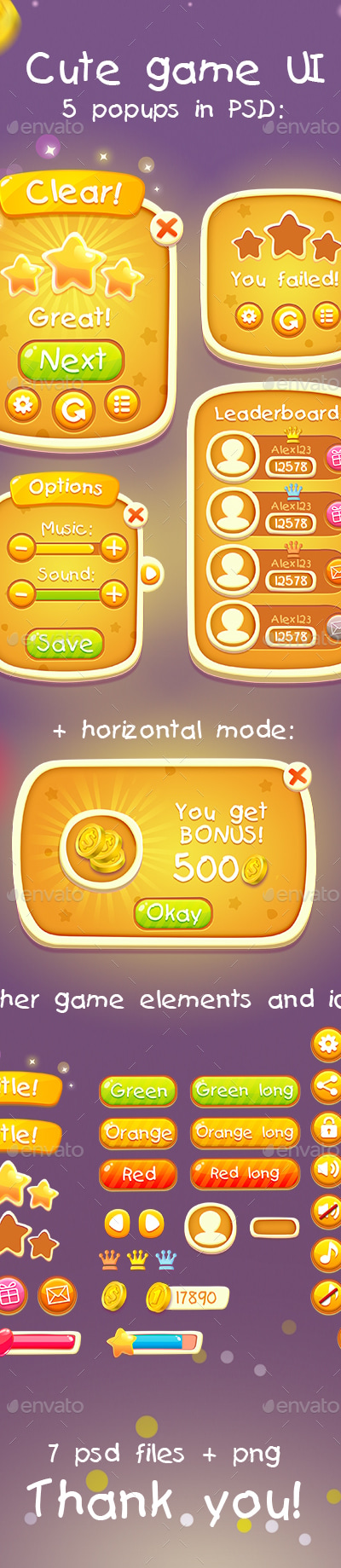 Casual Cute Game UI Asset, Game Assets | GraphicRiver