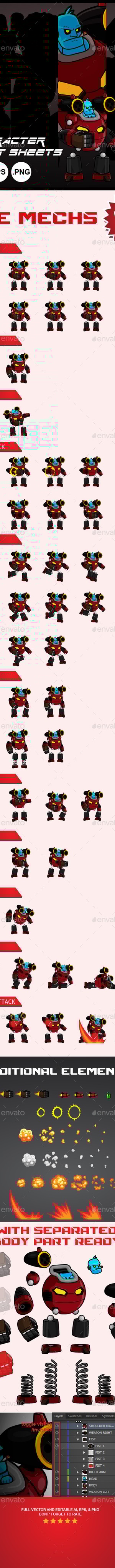 Character Sprites-The Mechs, Game Assets | GraphicRiver