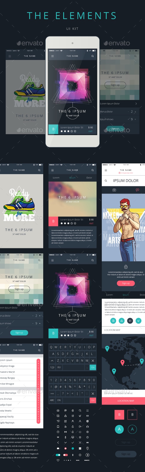 Phone GUI Template. Wireframe UI Kit., Vectors | GraphicRiver