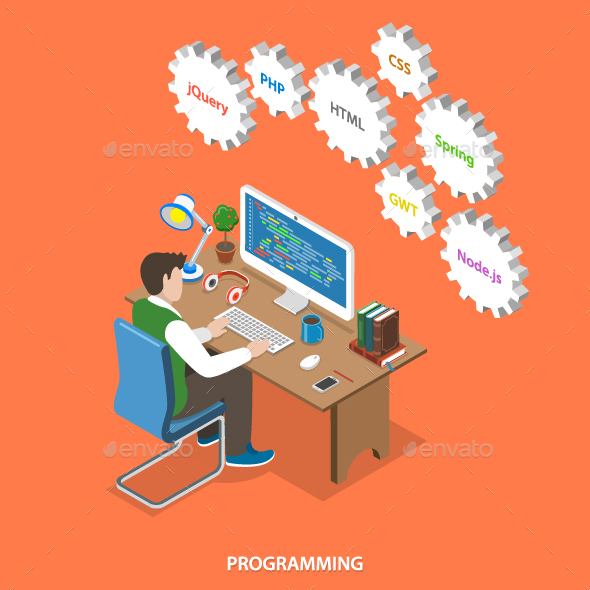 Programming Flat Isometric Vector Concept. , Vectors | GraphicRiver