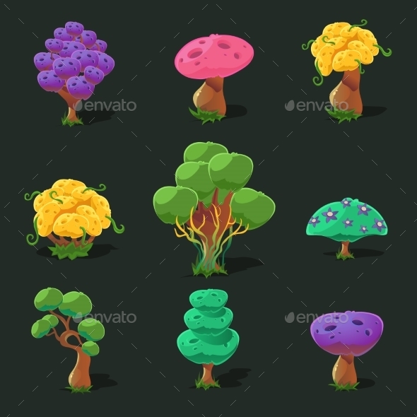 Cartoon Trees, Vector Set, Vectors | GraphicRiver