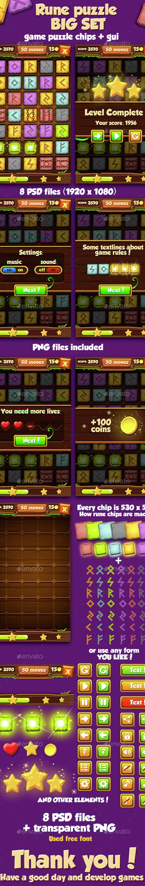 Big Rune Stone Game Set With GUI, Game Assets | GraphicRiver